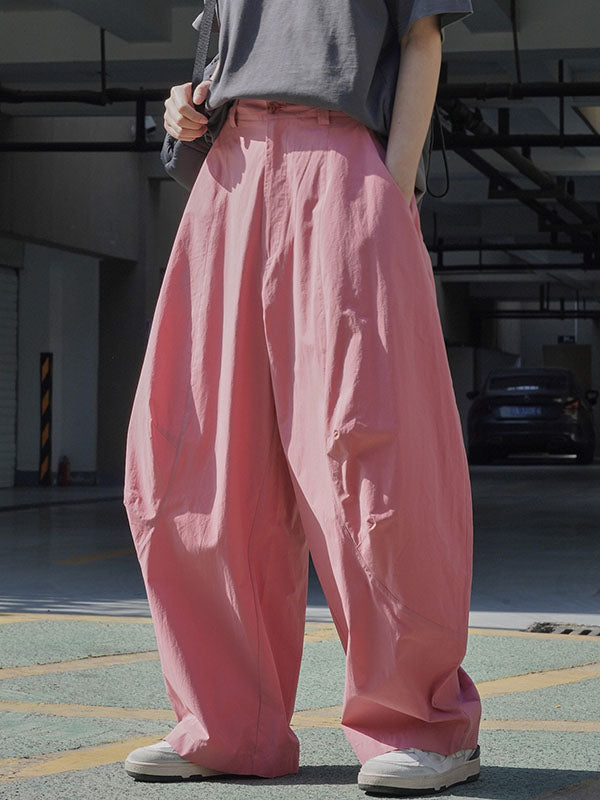 Wide-leg barrel trousers in cotton with curved knee seams