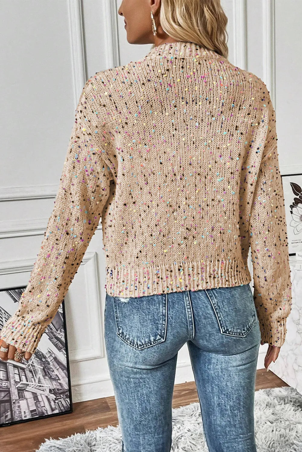 Women's speckled knit cardigan - detail