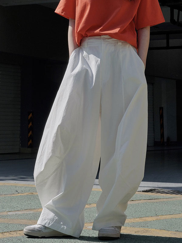 Wide-leg barrel trousers in cotton with curved knee seams