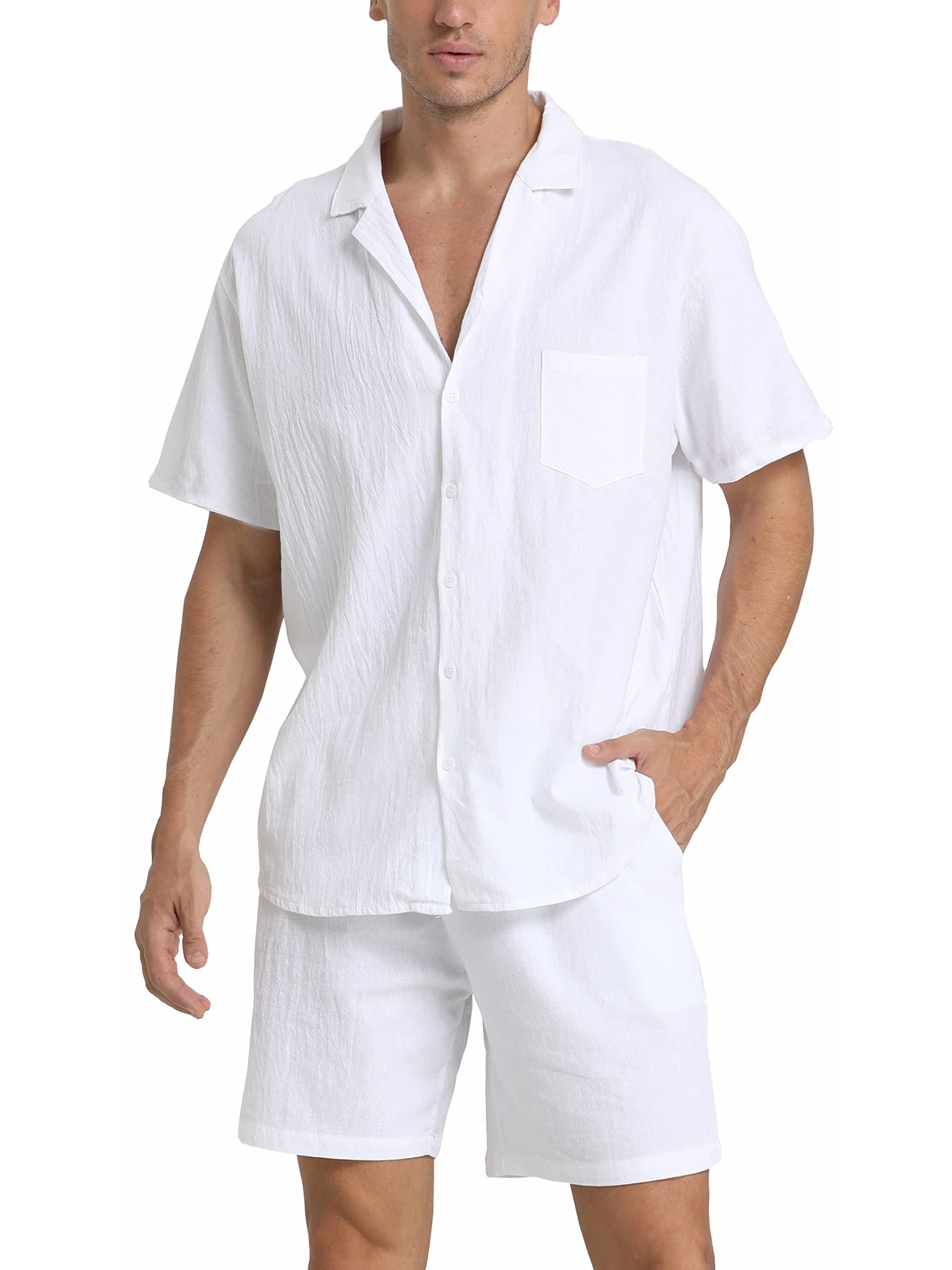 Men's Premium Linen Co-Ord Set - Breathable Summer Two-Piece in Light Green — back view