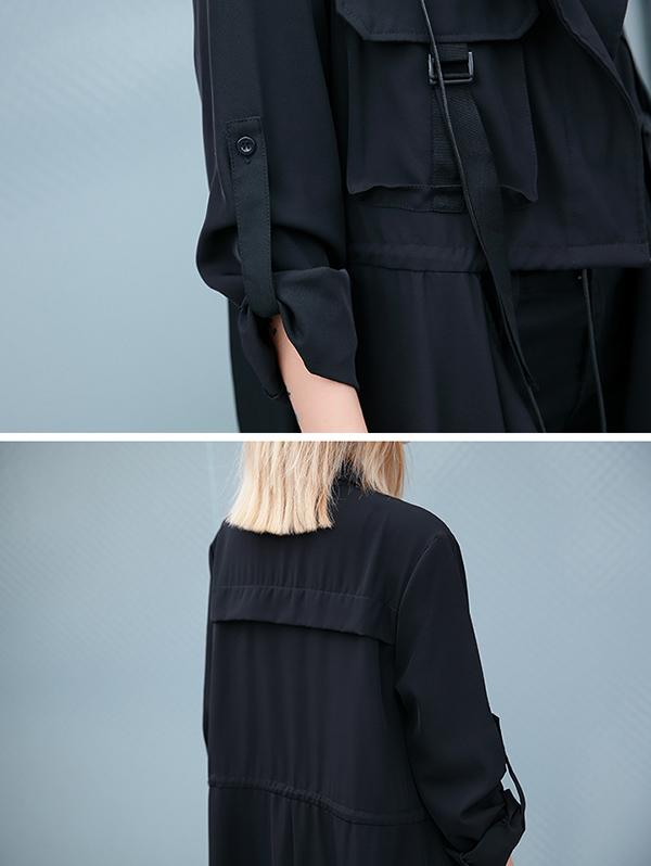 Longline duster coat with a draped lapel and a drawstring waist