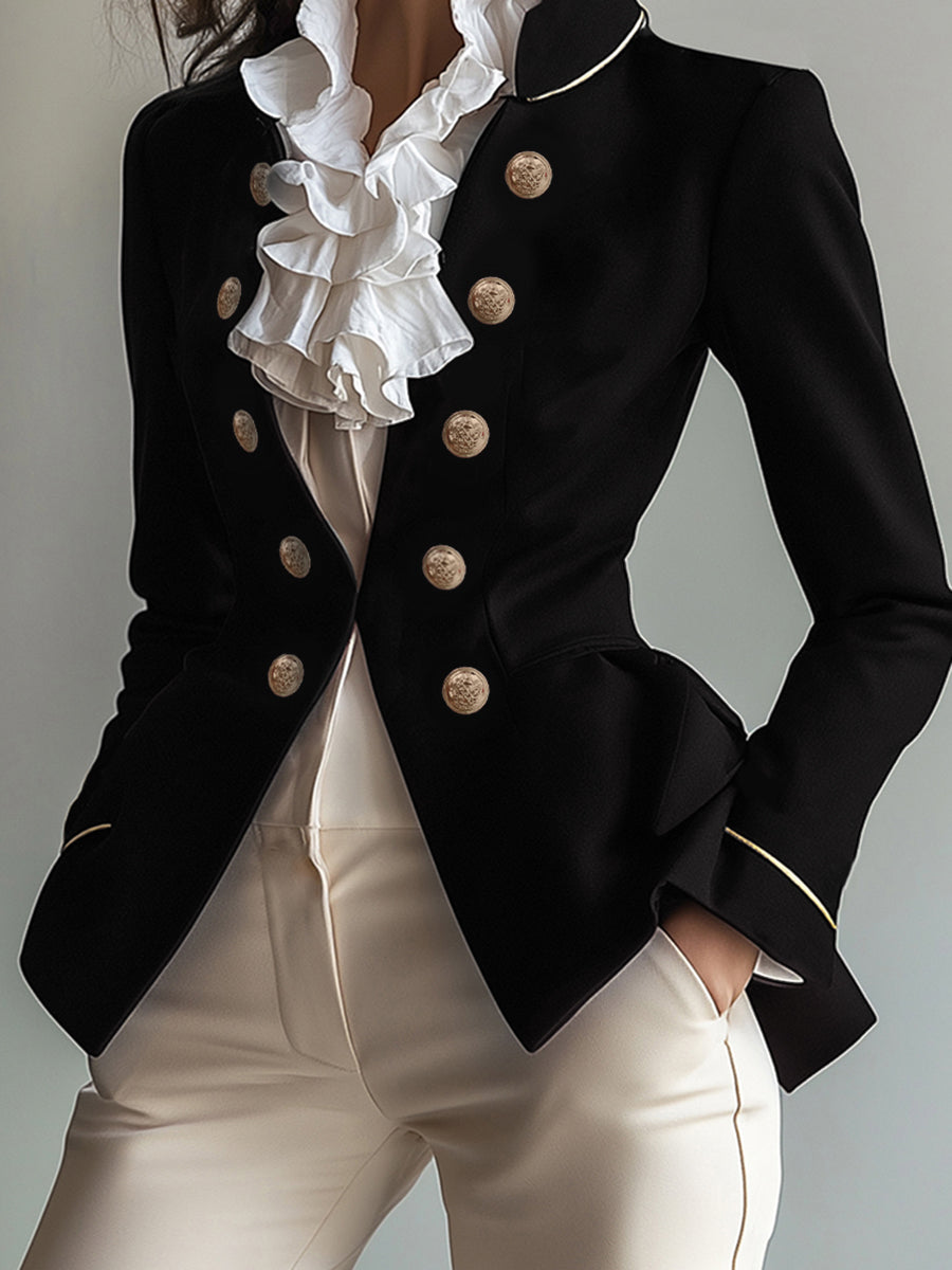 Fitted military blazer with gold-tone buttons and a short peplum