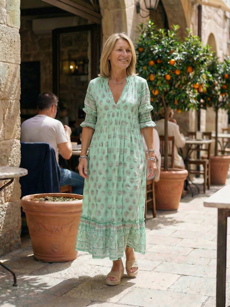 Women's Floral Garden Market Midi Dress – Saint Dor UK – flat lay