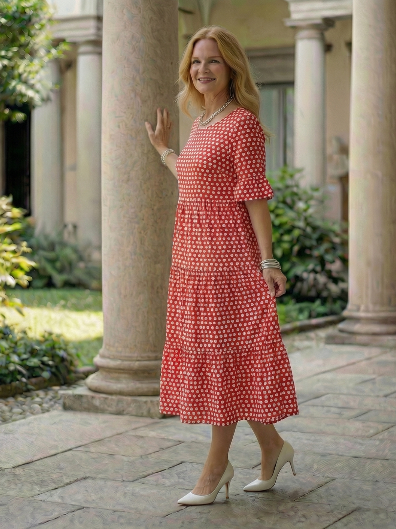 Women's Polka Dot Tiered Midi Dress Short Sleeve – Saint Dor UK – flat lay