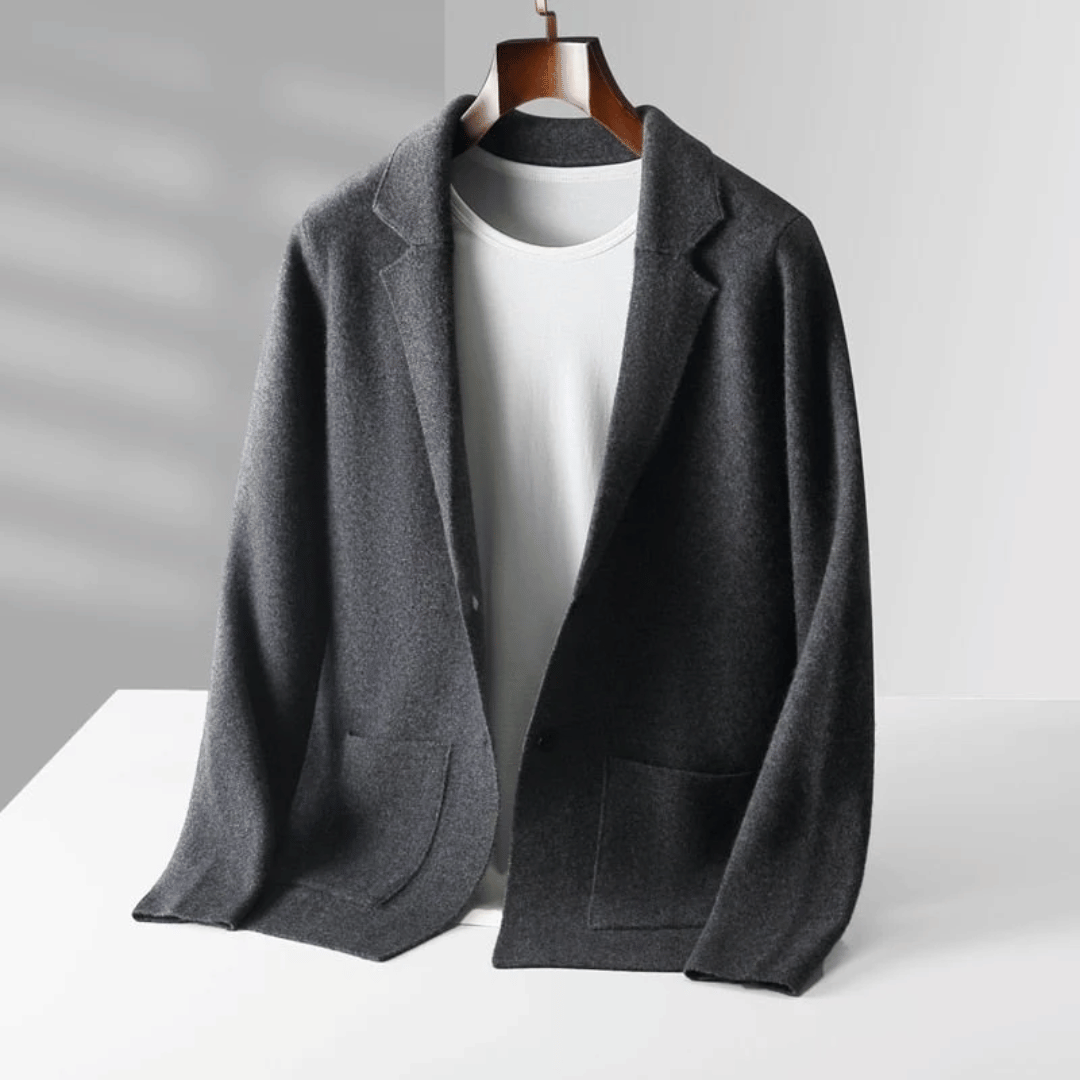 Men's merino wool knitted blazer, sleeve and cuff detail