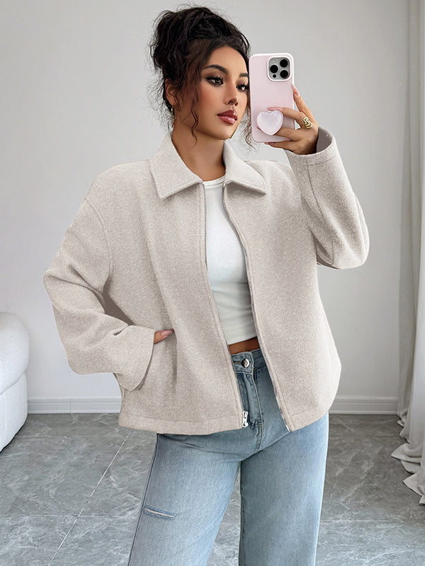 Short boxy jacket in a brushed cloth with a shirt collar and zip in apricot