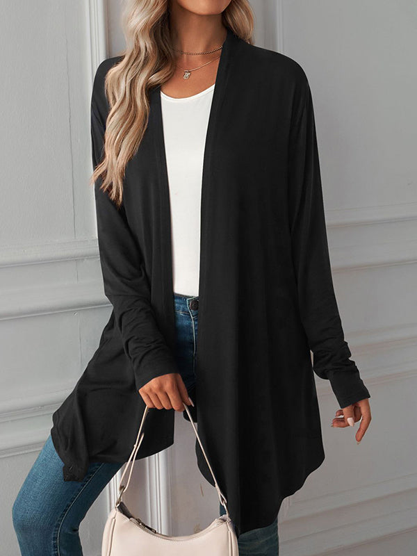 Light waterfall jacket with a draped collar and an open front