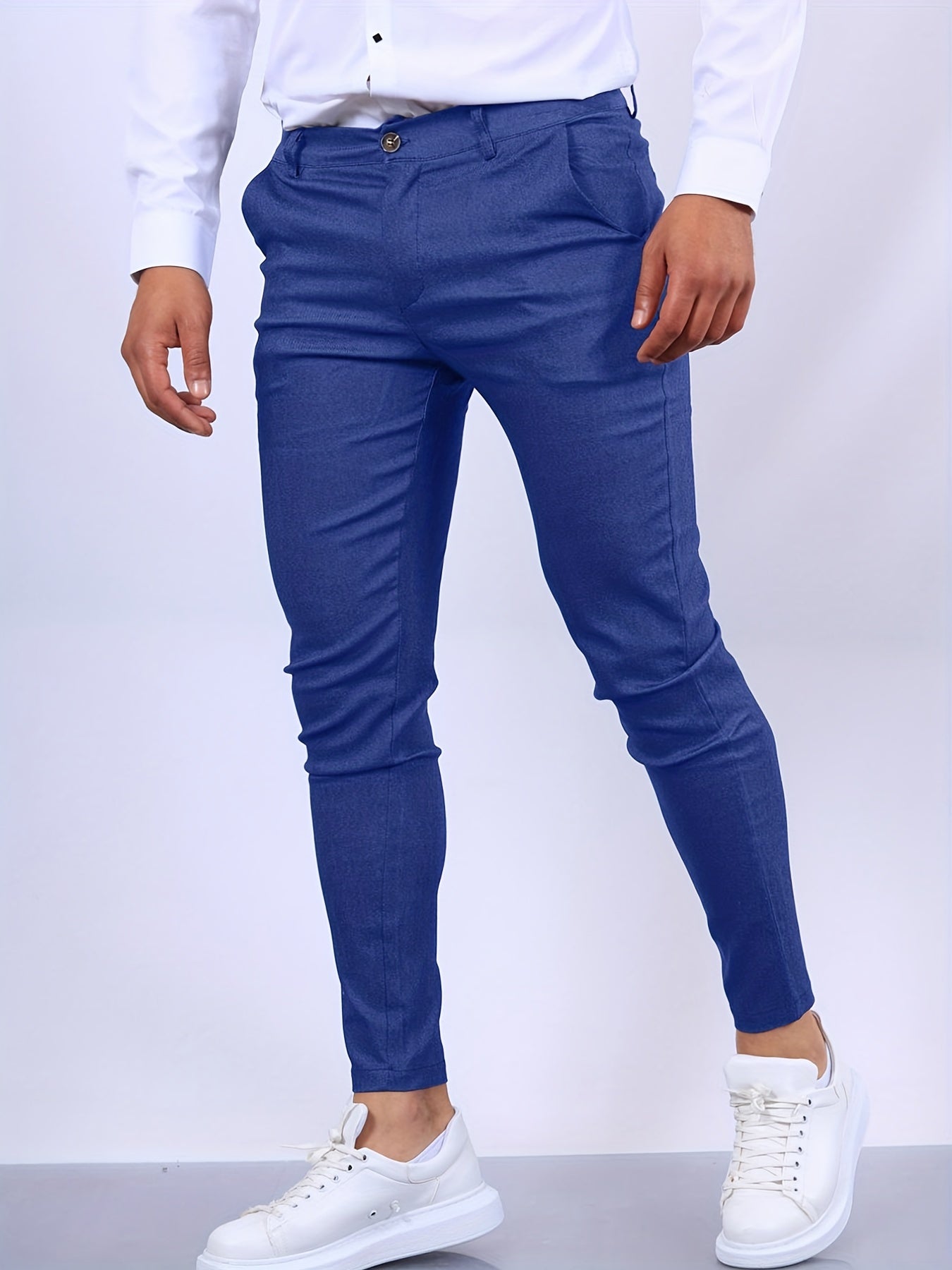 Men's Slim Fit Stretch Chino Trousers - detail view | SAINT DOR