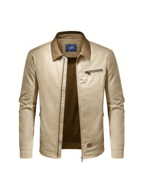 Men's Open Collar Leather Jacket with Chest Pocket – Saint Dor UK – front view