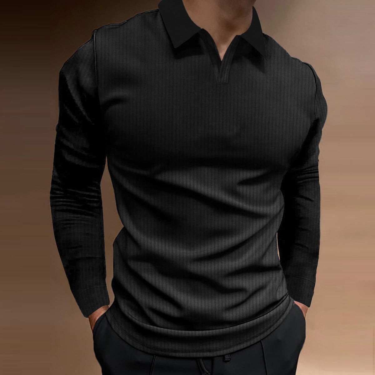Men's ribbed polo jumper in Black