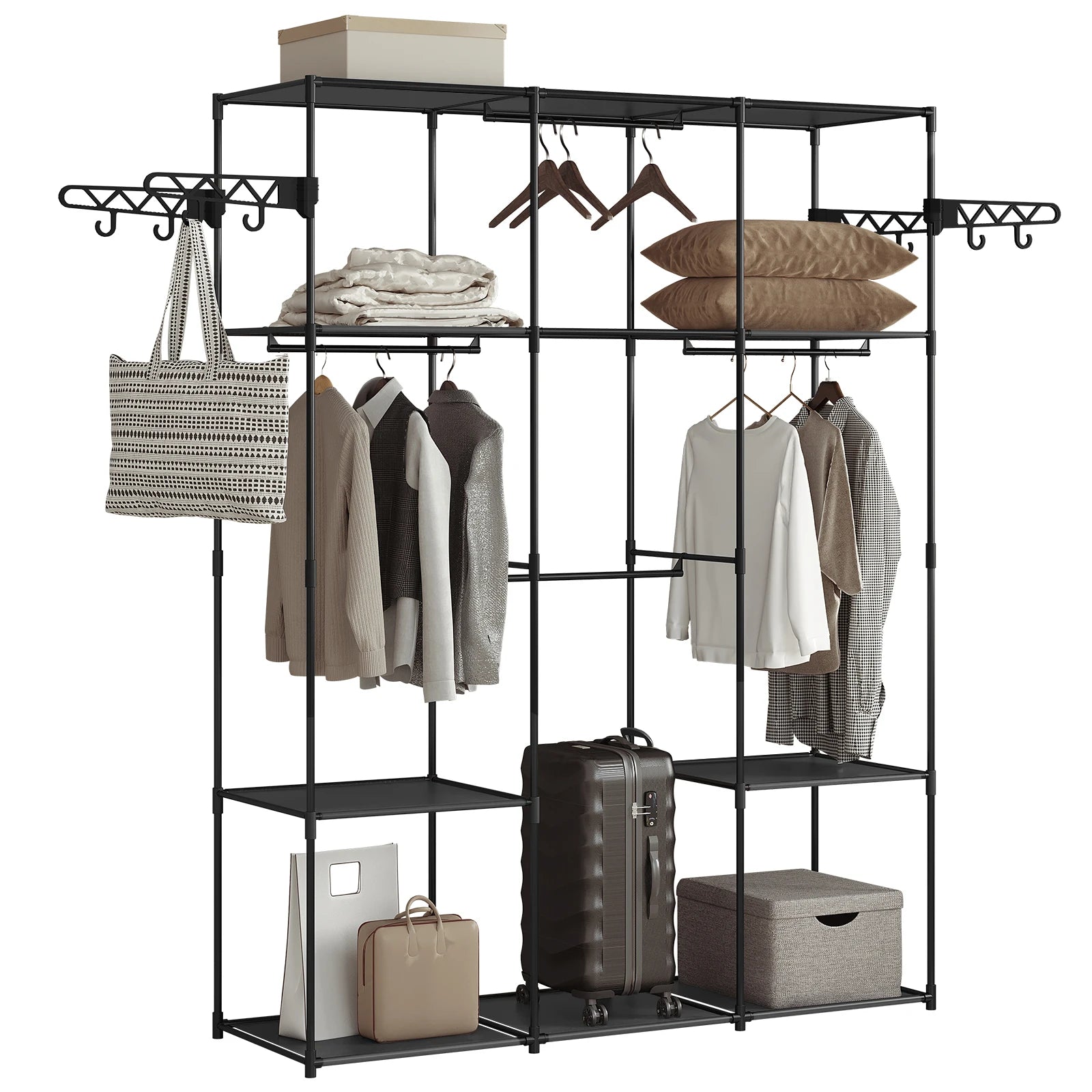 Open Black Wardrobe Rail – Metal Frame 135x178cm 30kg – front view