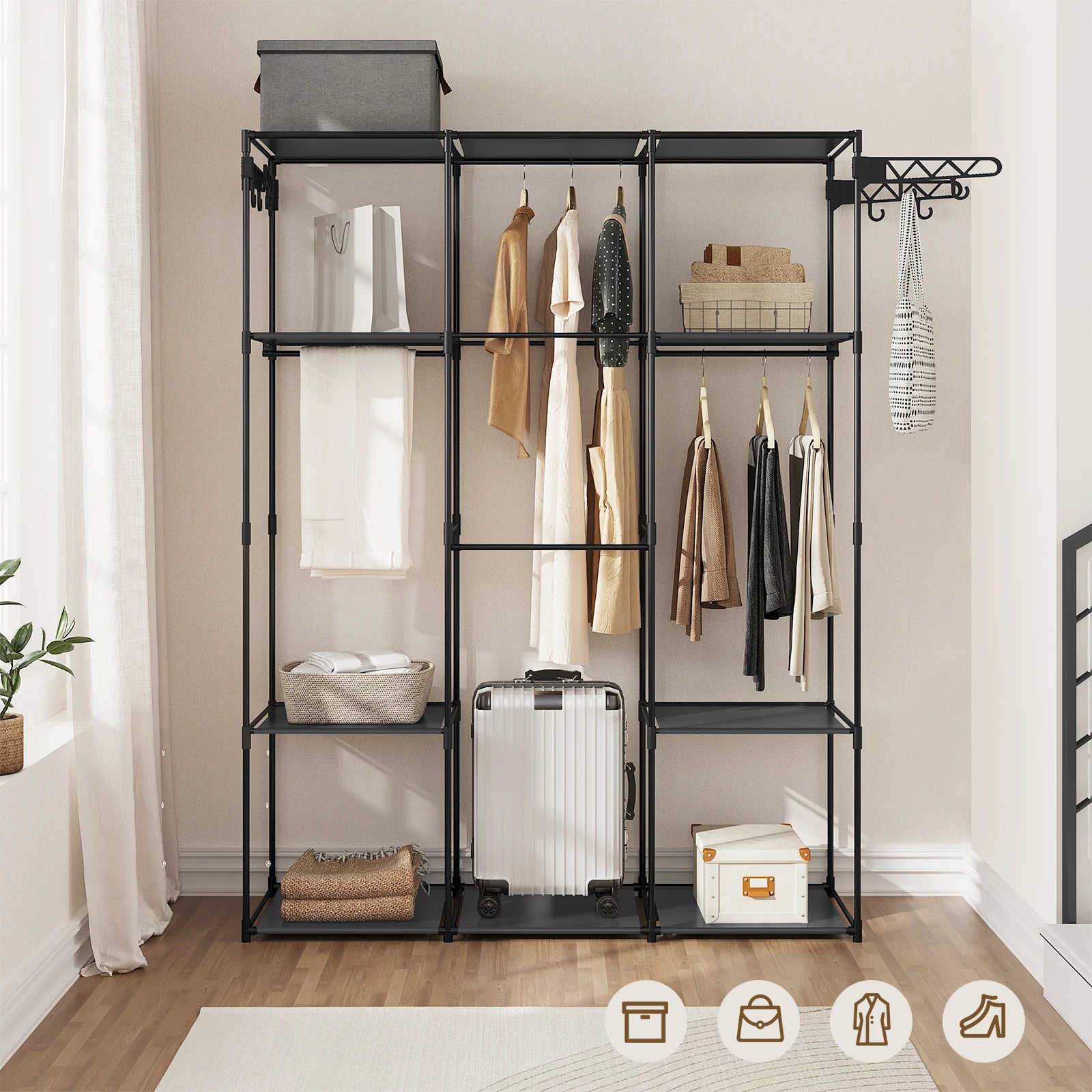 Open Black Wardrobe Rail – Metal Frame 135x178cm 30kg – detail view