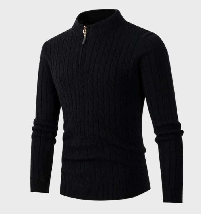Men's slim cable knit jumper in Black