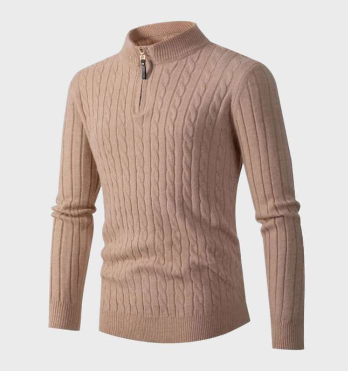 Men's slim cable knit jumper in Sand