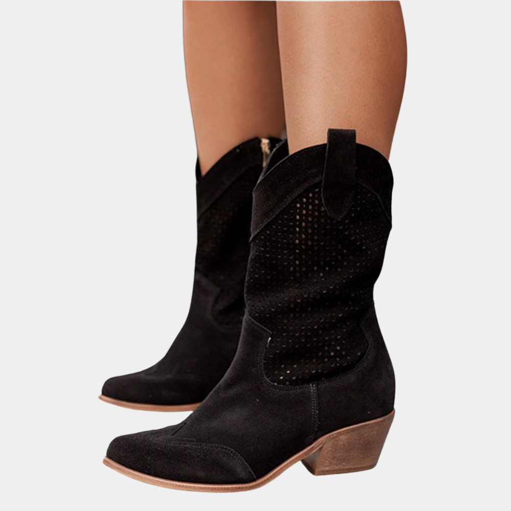 Women's Shoes - Cowboy Style Orthopedic Boots in Beige