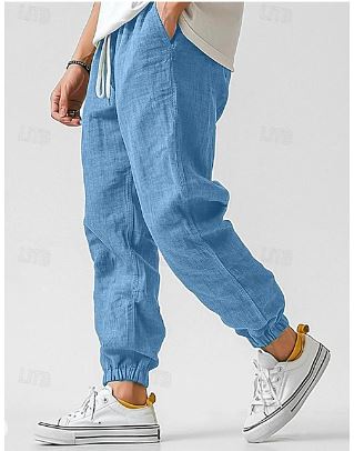 Men's Relaxed Fit Linen Trousers - Earthy Tones - detail view | SAINT DOR
