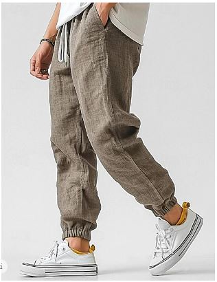 Men's Relaxed Fit Linen Trousers - Earthy Tones - front view | SAINT DOR