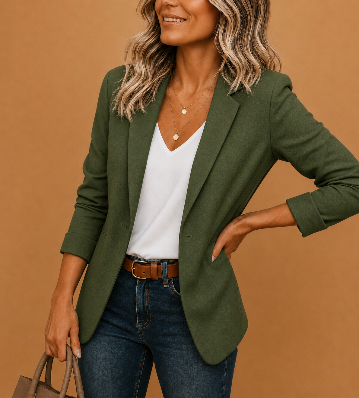 Women's Top - Fitted Blazer One Button Slim Fit Jacket in Yellow