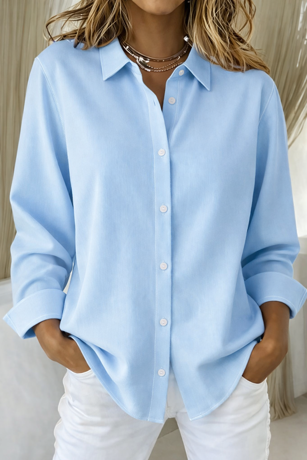 Women's Top - Elegant Button Blouse in White