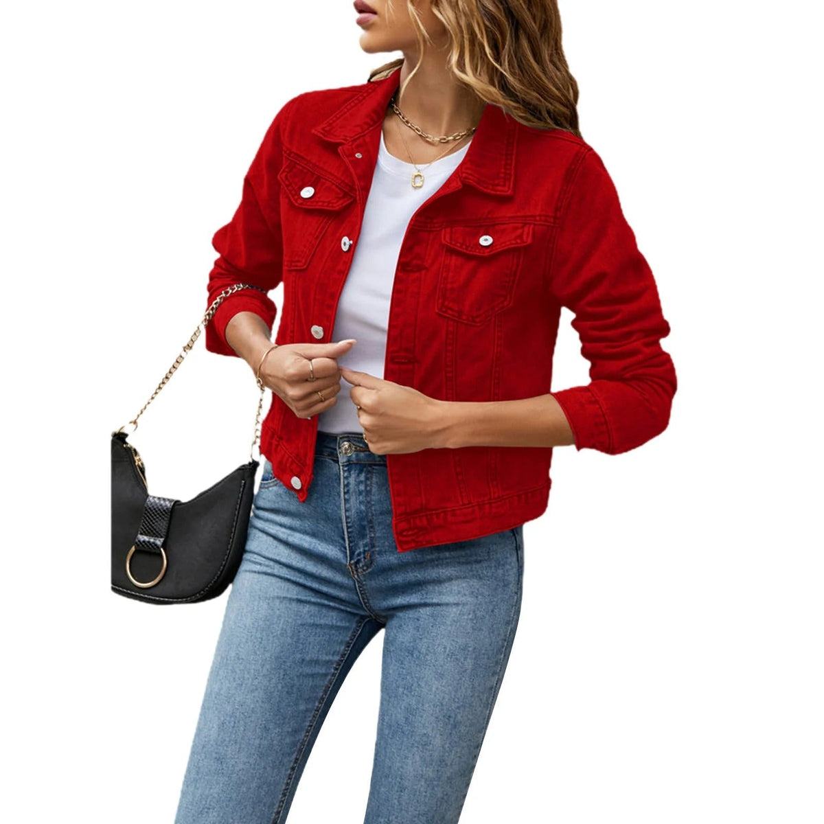 Women's Denim Jacket in Red