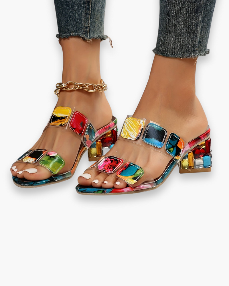 Women's block heel summer sandals multicolour – Saint Dor UK – front view