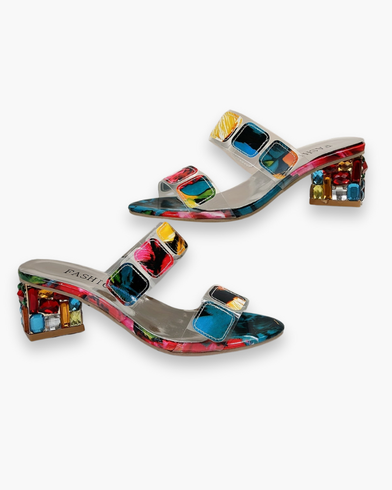 Women's block heel summer sandals multicolour – Saint Dor UK – side view