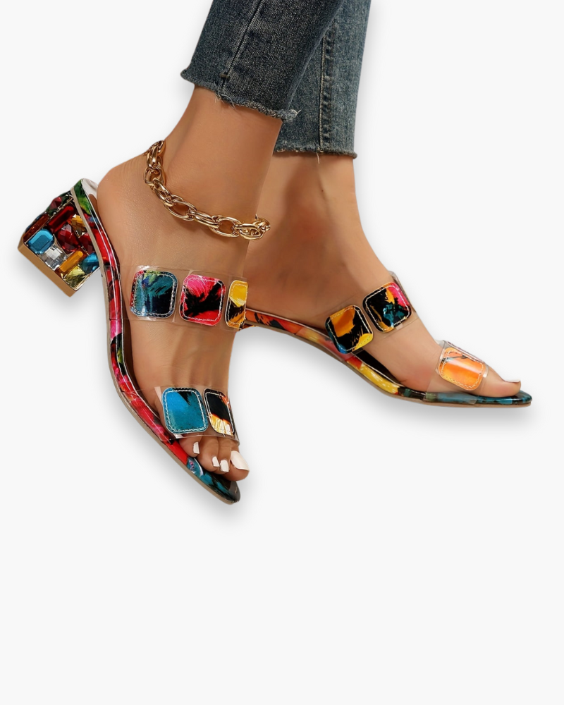 Women's block heel summer sandals multicolour – Saint Dor UK – back view