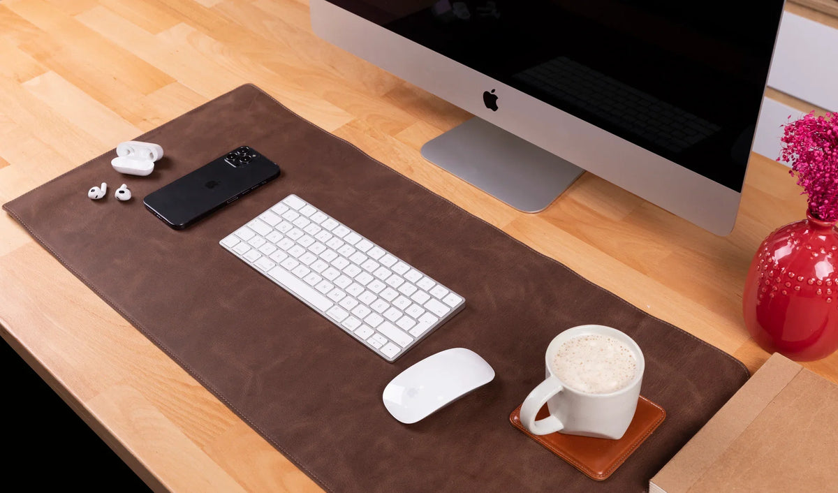 Leather Desk Mat in Tan Brown