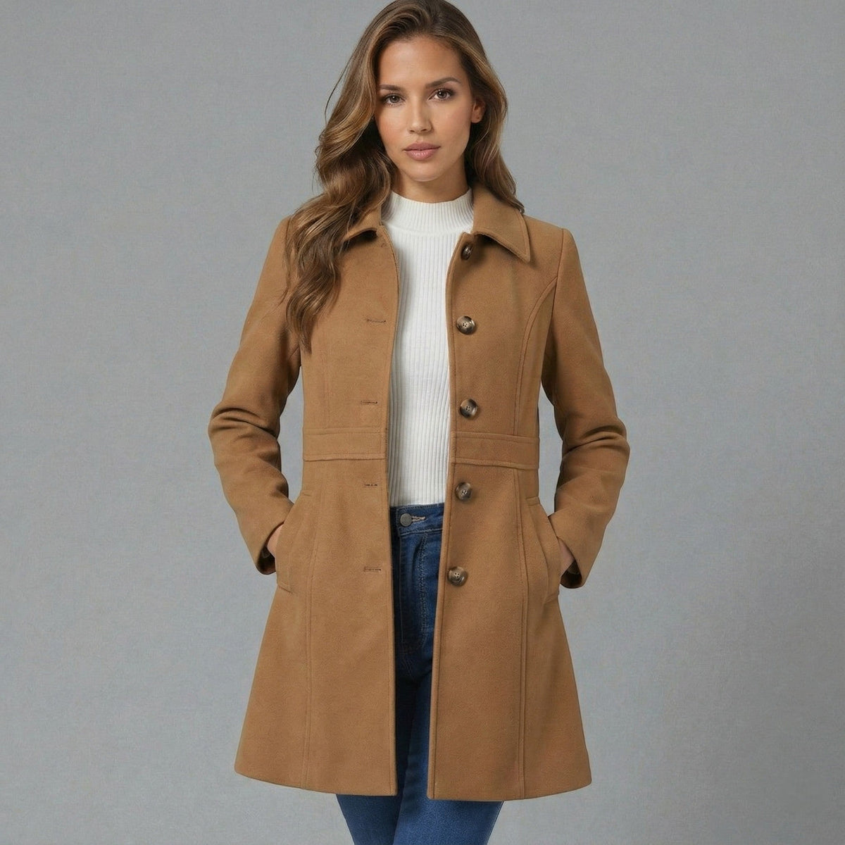 Women's A-Line Coat in Tan