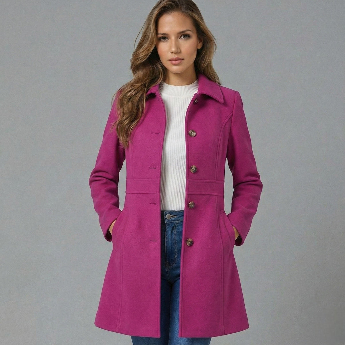 Women's A-Line Coat in Magenta
