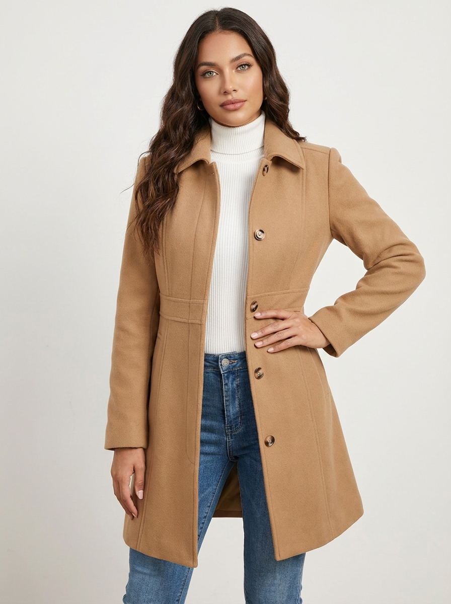 Women's A-Line Coat - a-line cut with waist panel seams