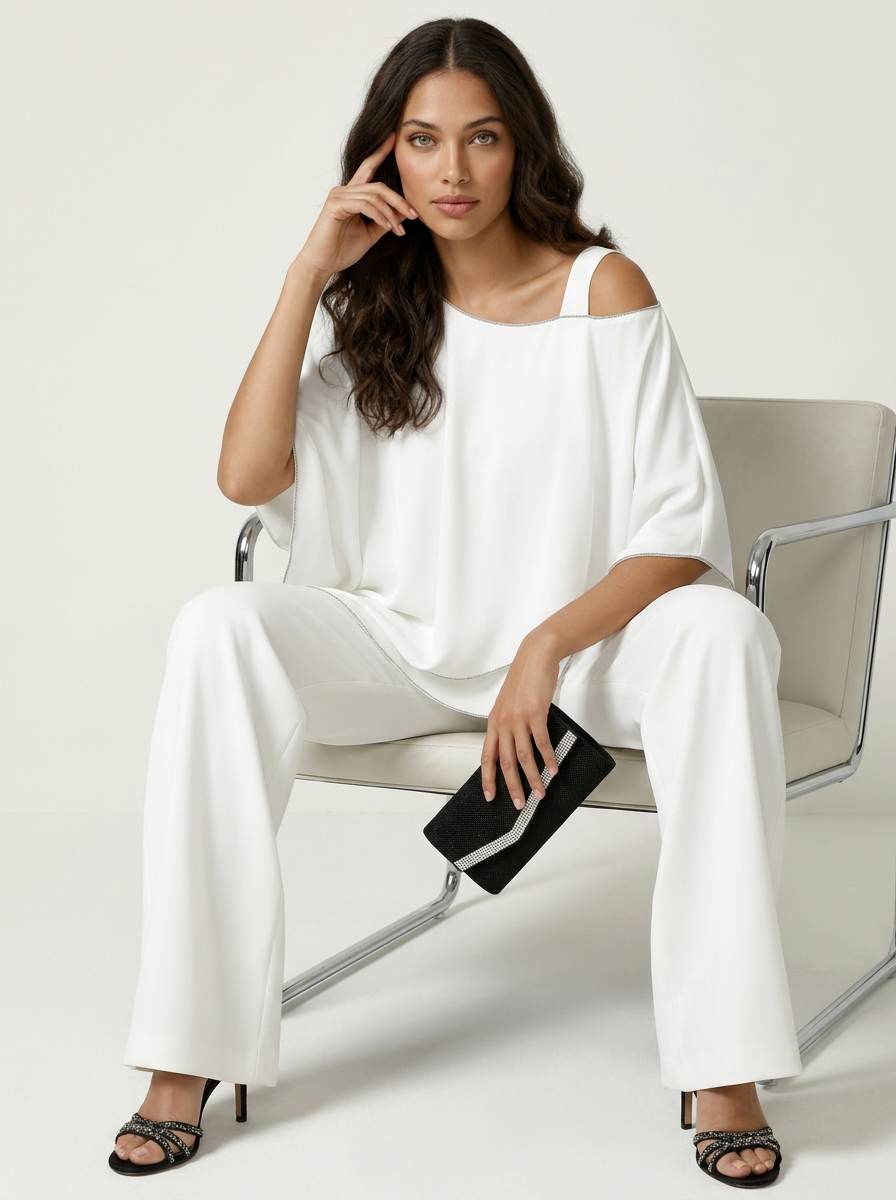 Women's Two-Piece Set - two-layer chiffon overlay top