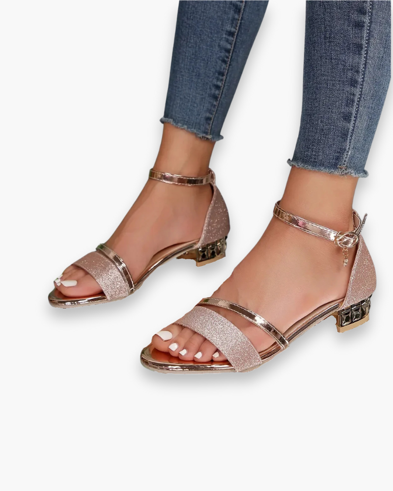 Women's strappy evening sandals with ankle strap – Saint Dor UK – angle view
