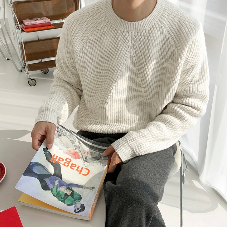 Men's oversized ribbed jumper with chunky crew neck, front view