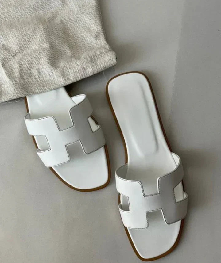 Women's leather H-strap slip-on sandals – Saint Dor UK – front view