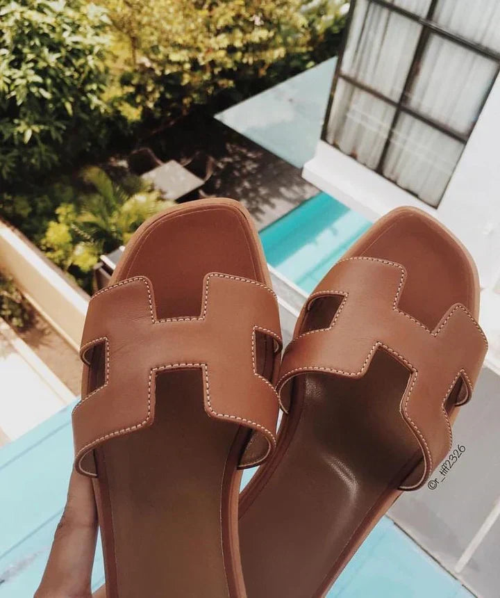 Women's leather H-strap slip-on sandals – Saint Dor UK – side view