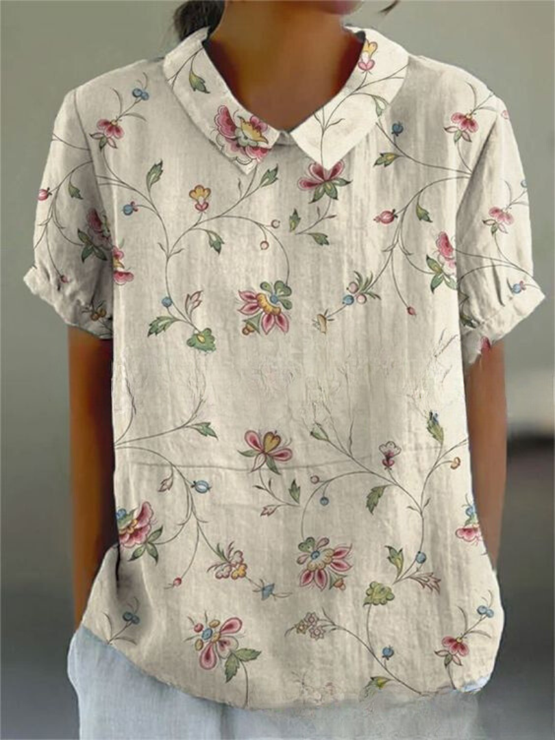 Women's Top - Floral Shirt in White with flowers