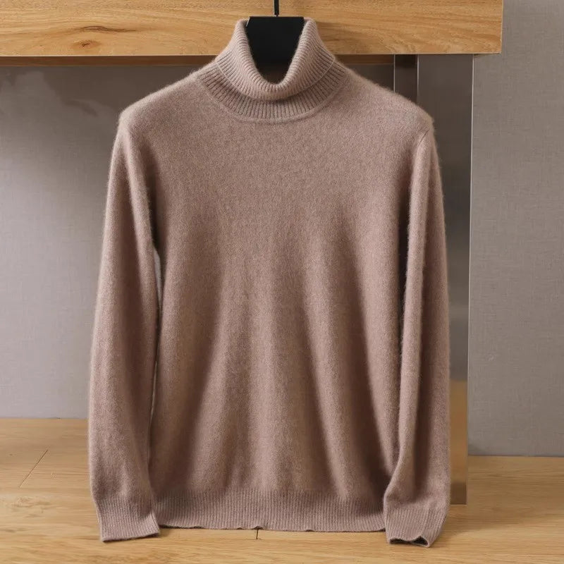 Men's roll neck jumper in Taupe