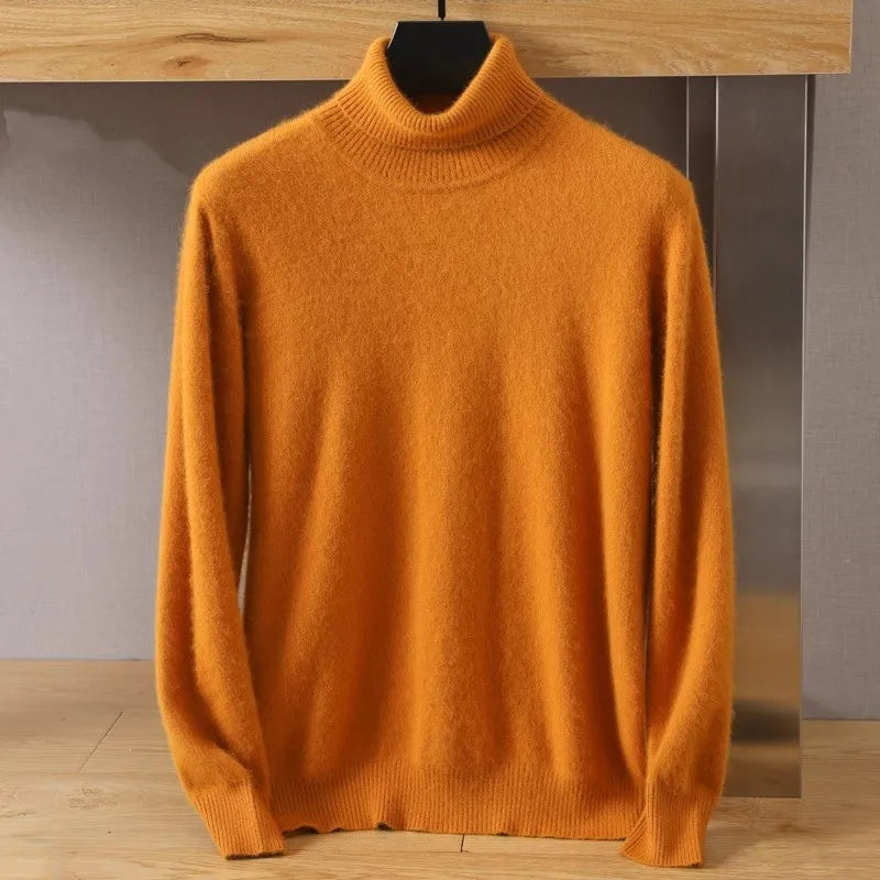 Men's roll neck jumper in Ochre