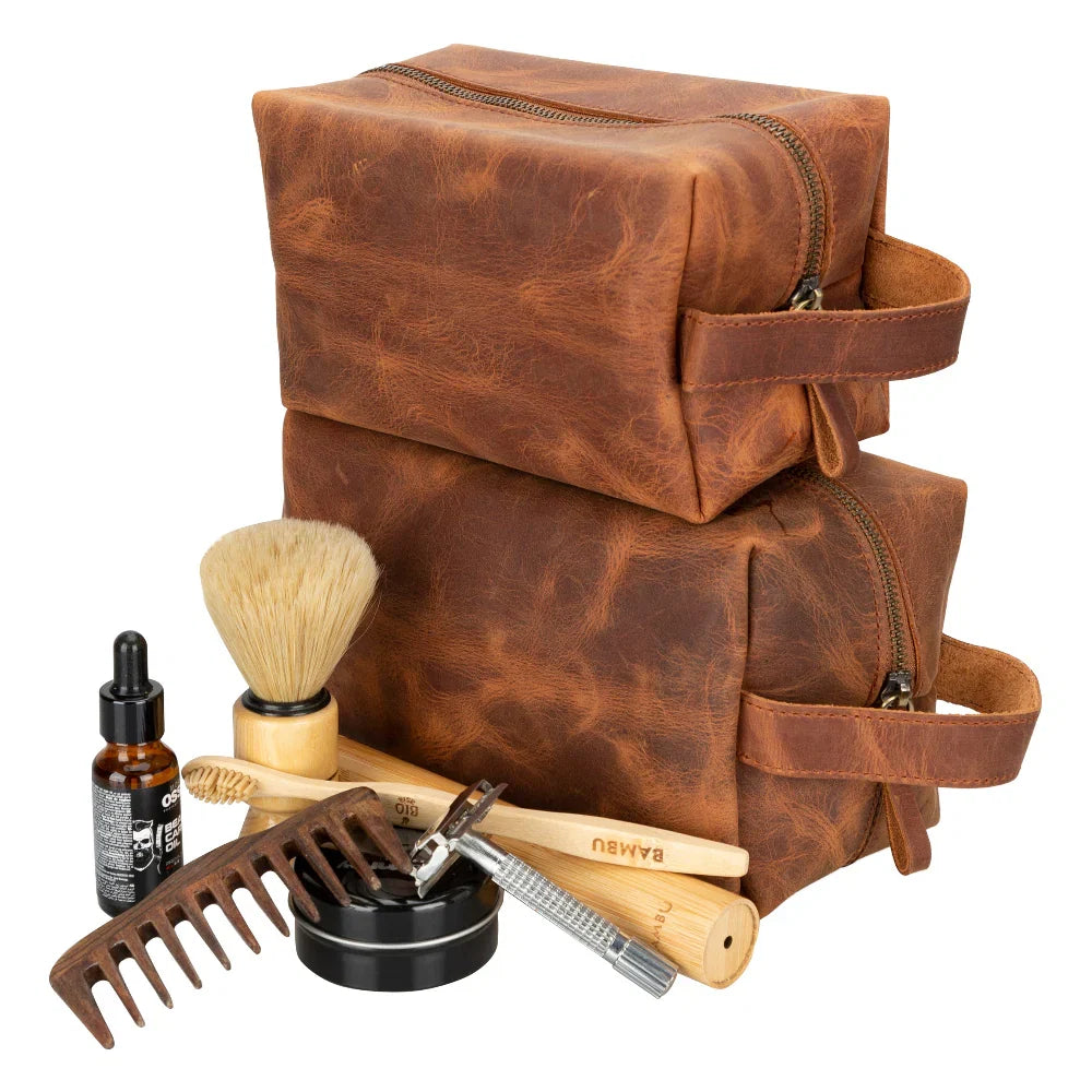 Leather Wash Bag in Terracotta