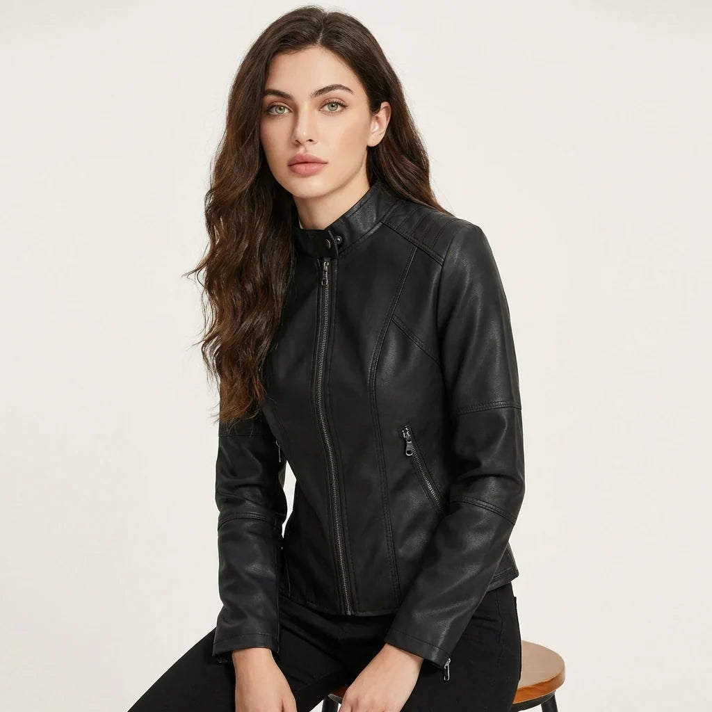 Fitted Faux Leather Biker Jacket — view 2