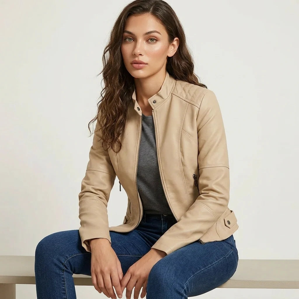 Fitted Faux Leather Biker Jacket — view 5