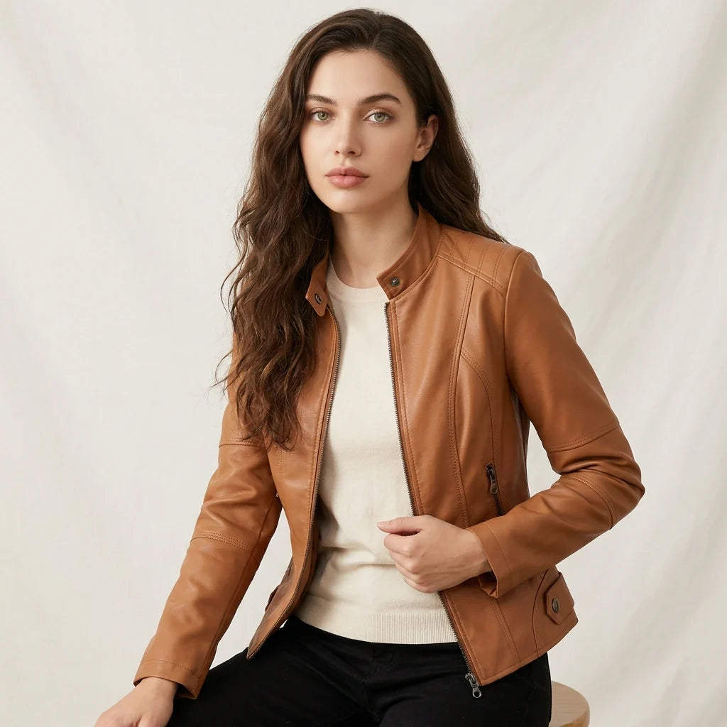 Fitted Faux Leather Biker Jacket — view 4