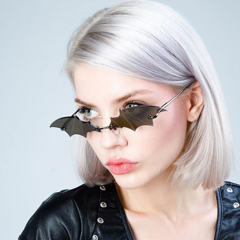 Women's Rimless Sunglasses – Gothic Bat Style UV – lifestyle shot