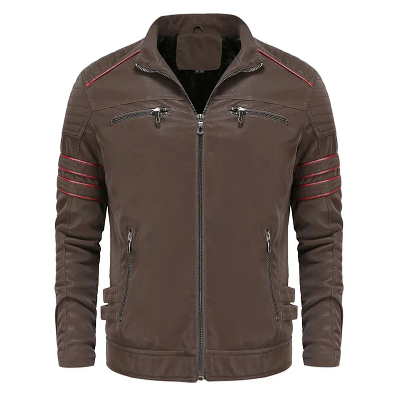 Men's Leather Jacket with Zip and Chest Pockets – Saint Dor UK – back view