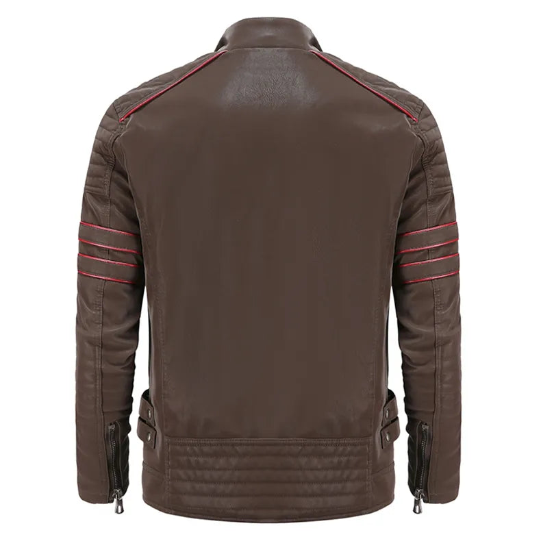 Men's Leather Jacket with Zip and Chest Pockets – Saint Dor UK – detail view