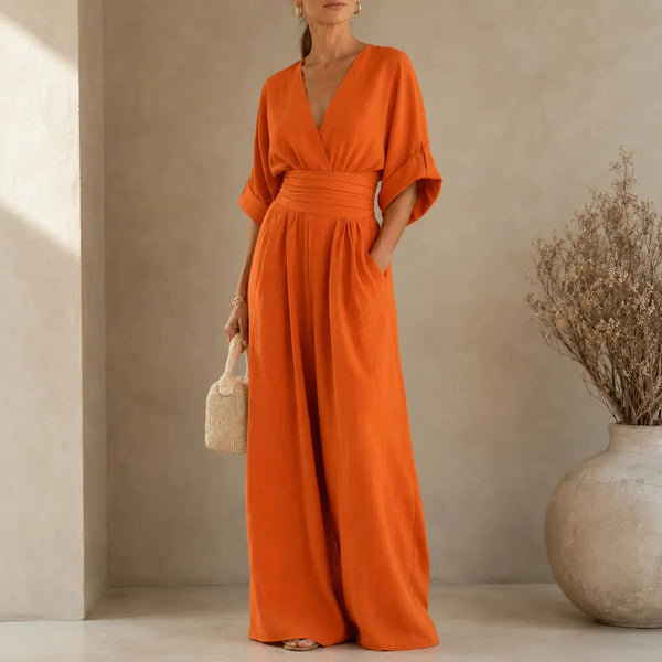 Women's wide leg V-neck jumpsuit