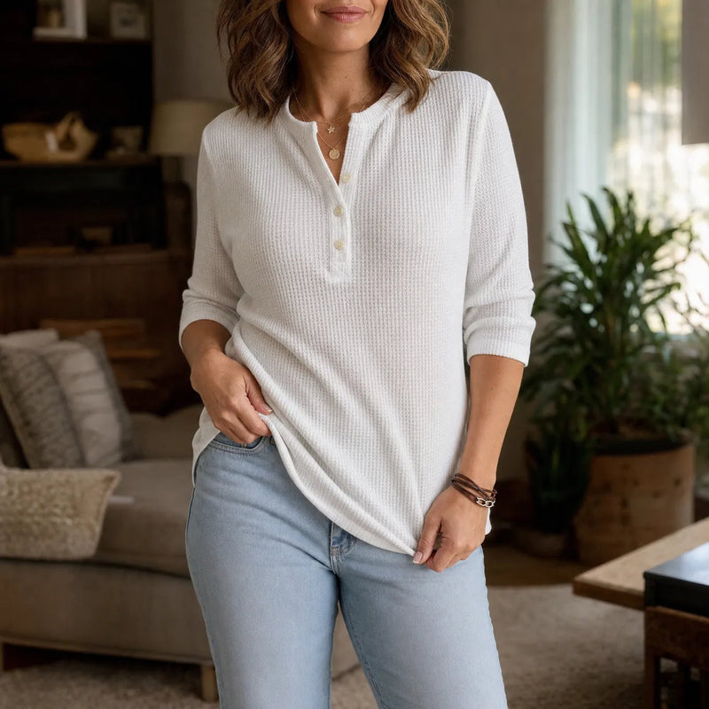 Women's waffle henley top - detail