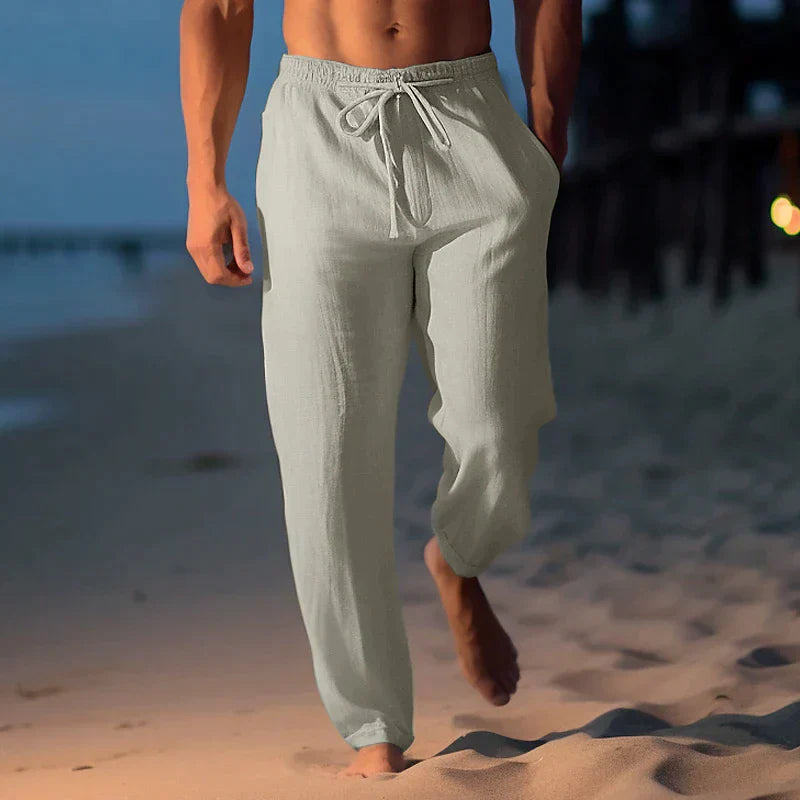 Men's Relaxed Fit Linen Summer Trousers - front view | SAINT DOR