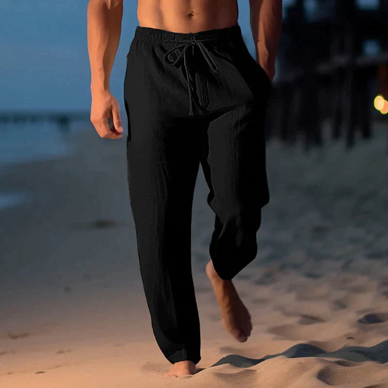 Men's Relaxed Fit Linen Summer Trousers - back view | SAINT DOR